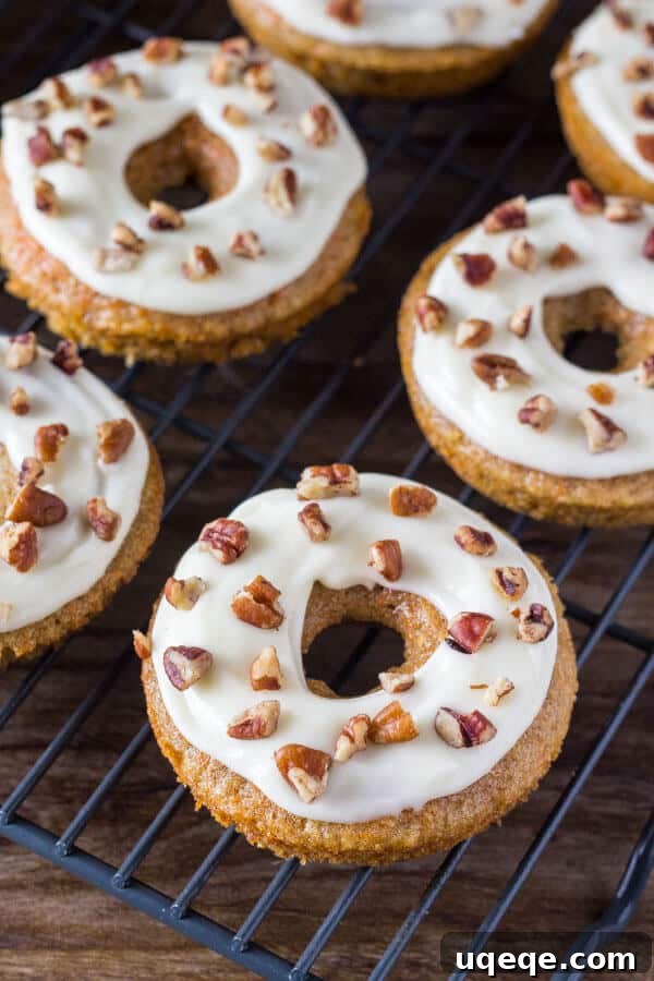 Spiced Carrot Cake Doughnuts 4 Carrot Cake Doughnuts. These baked doughnuts have all the flavor of your favorite carrot cake with cream cheese frosting in doughnut form. www.justsotasty.com