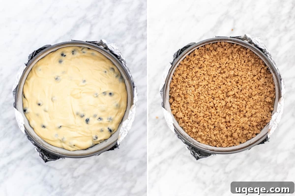 Collage of 2 photos of making coffee cake