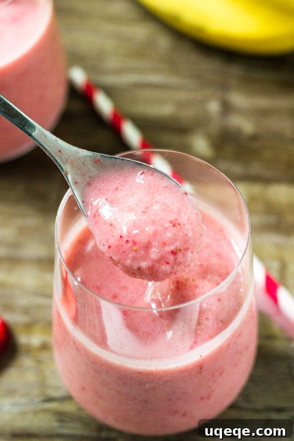 Delicious strawberry banana smoothie, an easy and healthy recipe made with just 3 ingredients.