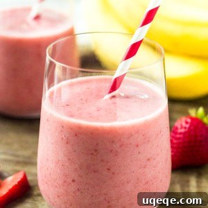 Thick and creamy strawberry banana smoothie, made with only 3 ingredients for a healthy breakfast or snack.