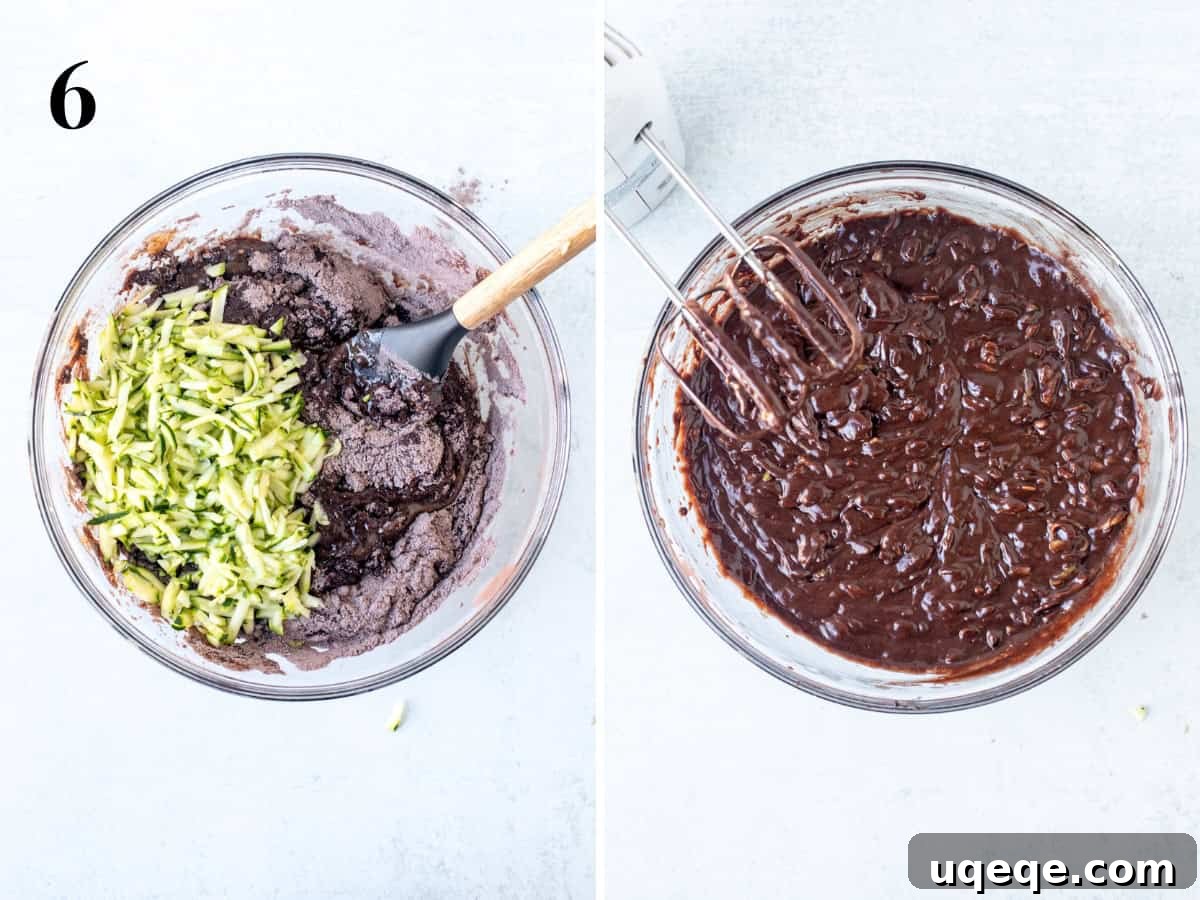Chocolate Zucchini Delight 7 Chocolate cake batter with zucchini added and fully mixed
