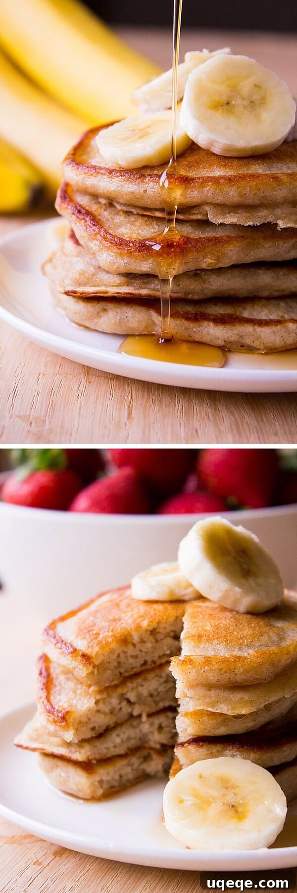 Golden Banana Cloud Pancakes 4 Light & Fluffy Banana Pancakes. These are like banana bread in pancake form. Super moist, filled with vanilla & cinnamon flavor - Start your morning with this easy recipe! www.justsotasty.com