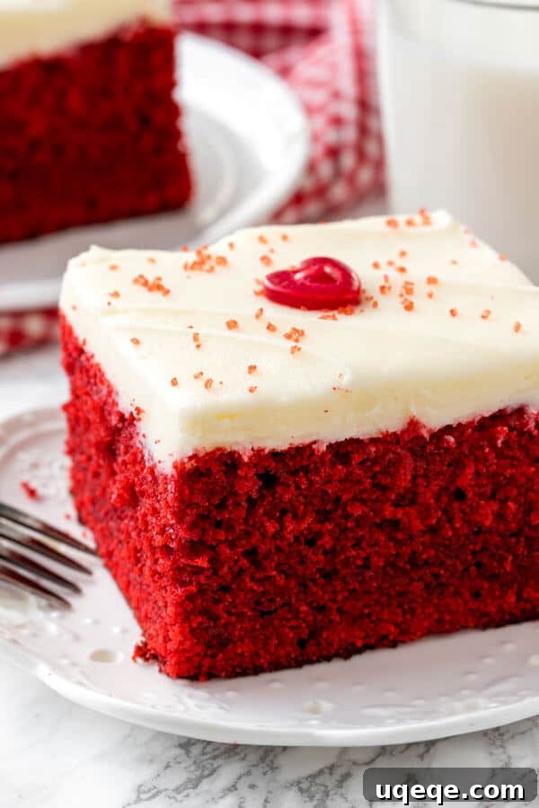 Effortless Red Velvet Delight 2 Easy red velvet cake is moist, tender & topped with fluffy cream cheese frosting.