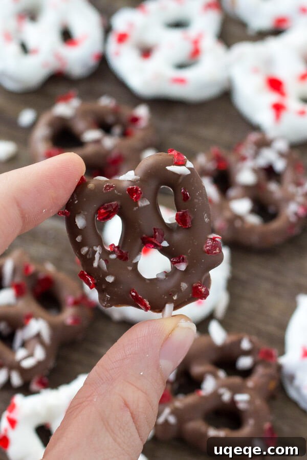 Salty & sweet - these Chocolate Peppermint Pretzels are the perfect holiday treat. So easy & only 3 ingredients, they make a great edible gift too! 