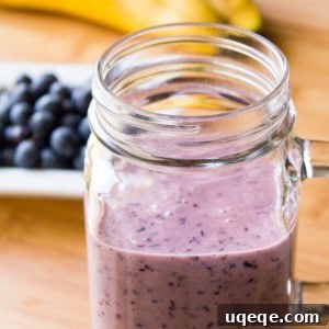A vibrant and healthy Blueberry Banana Smoothie, thick and creamy, perfect for any time of day.