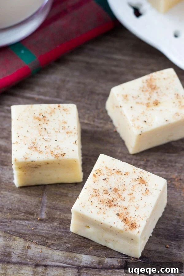Luscious Eggnog Fudge 3 Eggnog, butter, and sugar melting together for the creamy fudge base.