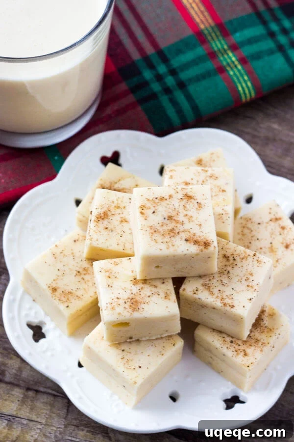 Luscious Eggnog Fudge 4 Creamy eggnog fudge setting in a pan, ready for chilling.
