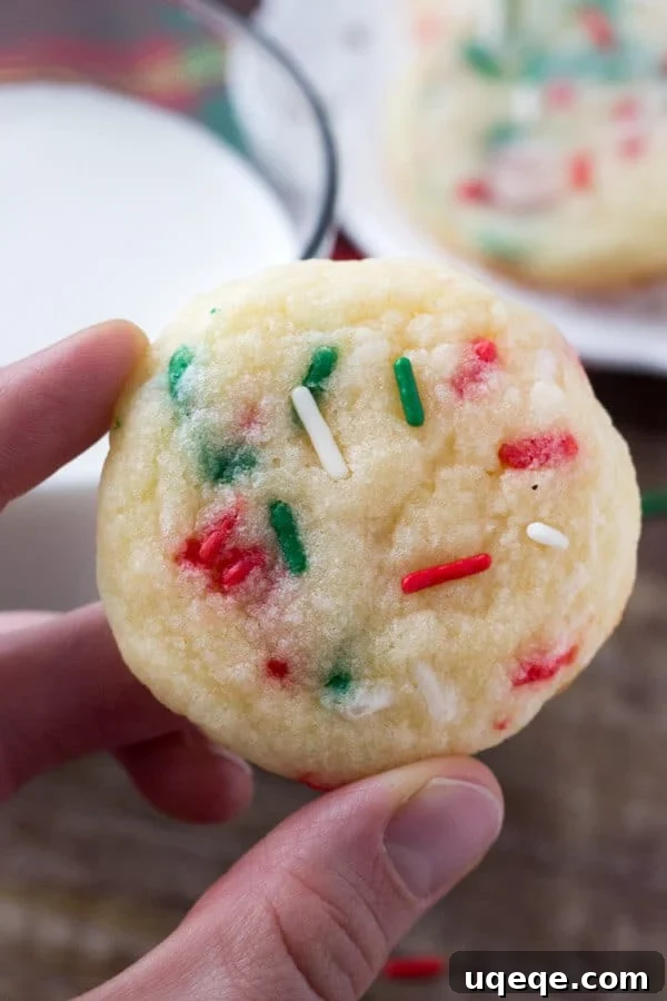 Joyful Confetti Cookies 2 Pillowy soft Holiday Sprinkle Cookies, packed with vibrant sprinkles and a delicious buttery vanilla flavor, perfect for Christmas baking.