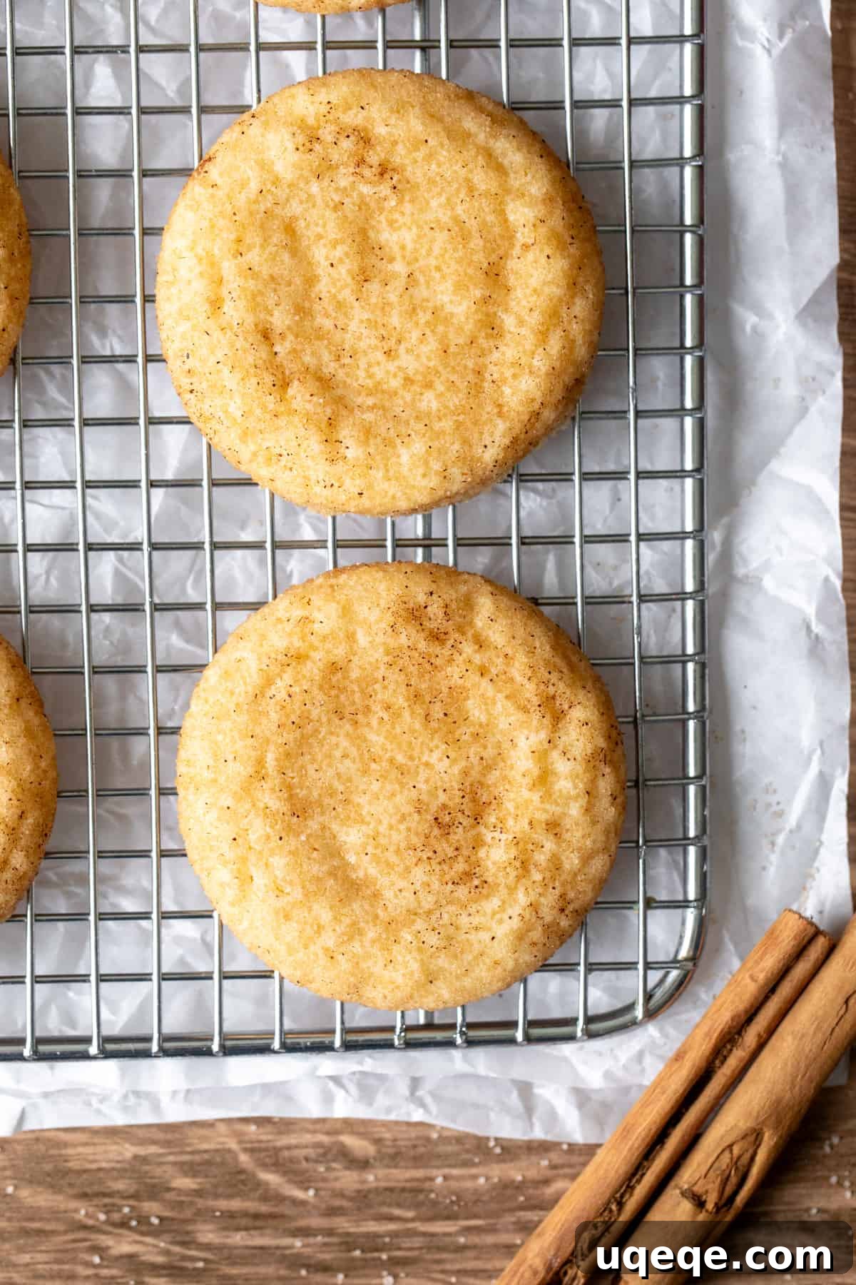 Perfectly Chewy Snickerdoodle Cookies 8 Chewy snickerdoodles cooling on a wire rack