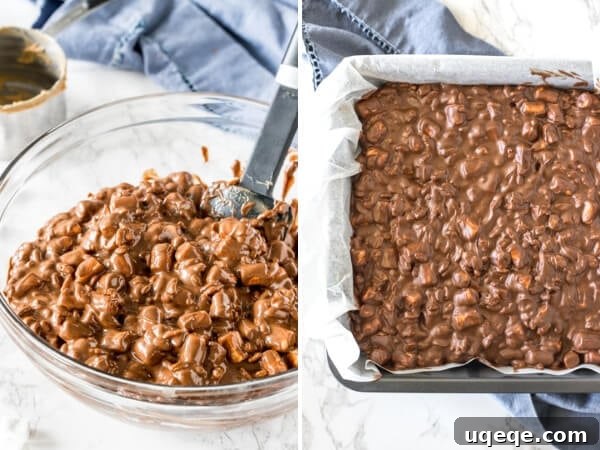 Effortless Rocky Road Delights 4 2 step by step photos showing how to make rocky road bars.