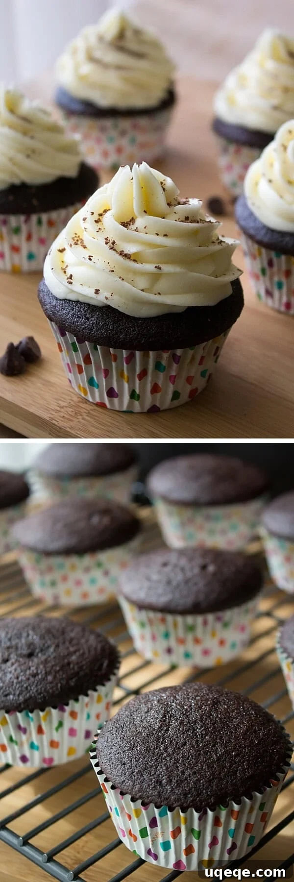 Decadent Chocolate Cupcakes with Cream Cheese Swirl 3 Super moist chocolate cupcakes generously frosted with a thick and creamy cream cheese buttercream.