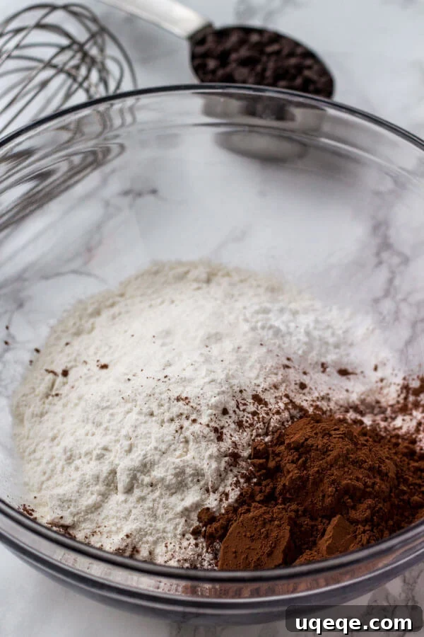 Decadent Chocolate Pancakes 3 When making chocolate pancakes, first whisk together the dry ingredients.
