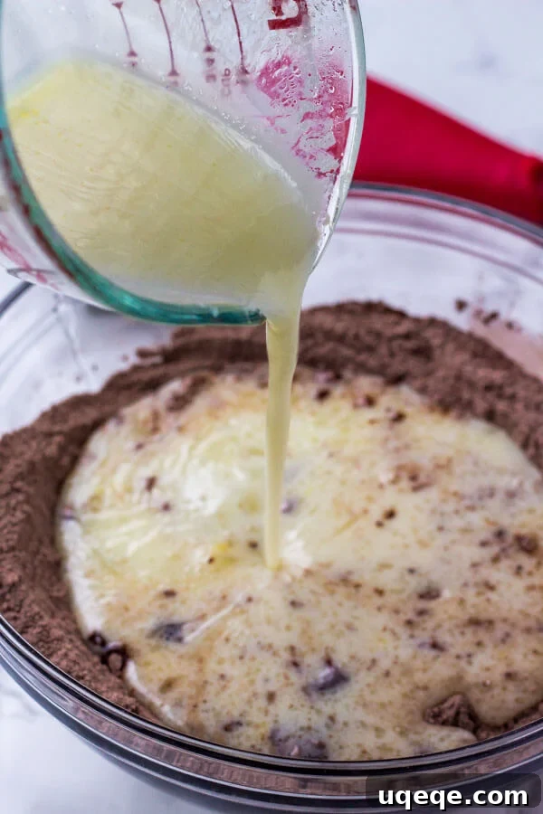 Decadent Chocolate Pancakes 4 When making chocolate pancakes, gently fold the wet ingredients into the dry ingredients