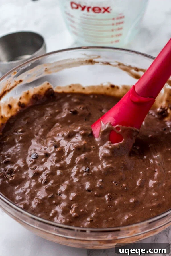Decadent Chocolate Pancakes 5 This chocolate pancake batter is filled with mini chocolate chips.