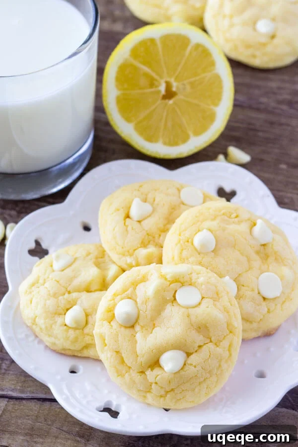 Zingy Lemon Cake Mix Cookies 5 Lemon cake mix cookies are thick, soft and filled with white chocolate chips.