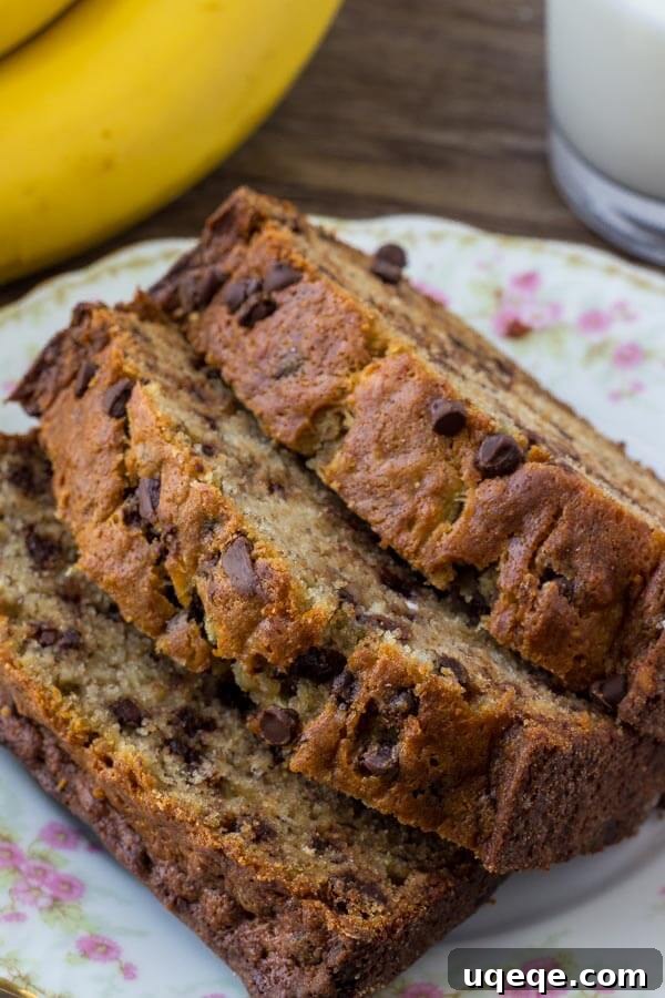 Banana chocolate chip bread - an easy banana bread recipe. 