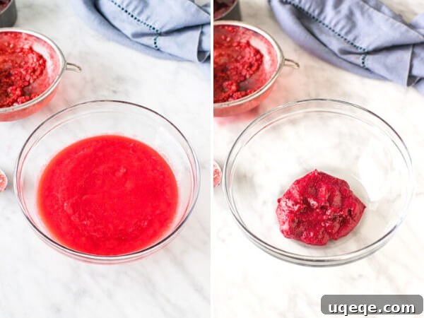 Zesty Raspberry Lemon Cupcakes 4 Raspberry puree before and after being reduced.