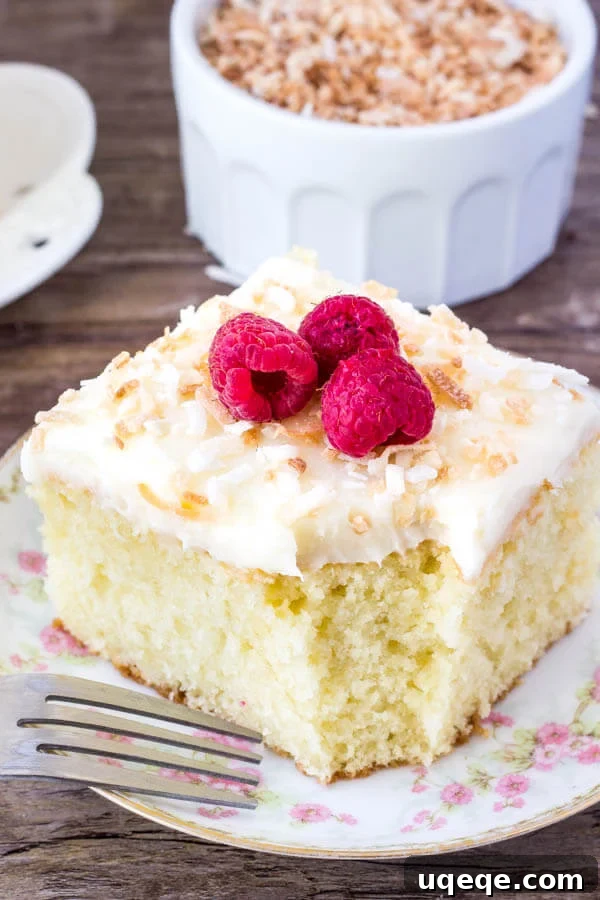Coconut Cake with Coconut Frosting - moist, tender and filled with real coconut flavor. Topped with coconut frosting and toasted coconut. 