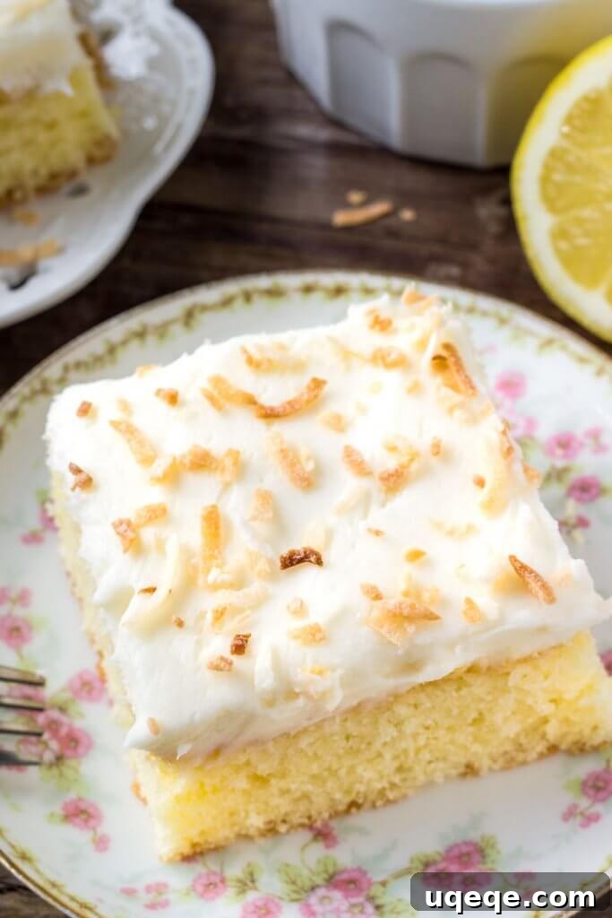 Sunshine Lemon Coconut Delight 2 This lemon cake with coconut frosting is moist and tender with a delicious lemon flavor. Then. coconut frosting is fluffy, creamy and filled with coconut.