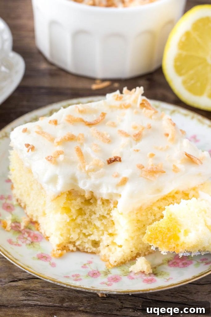 Sunshine Lemon Coconut Delight 4 This lemon cake with coconut frosting is moist and tender with a delicious lemon flavor. Then. coconut frosting is fluffy, creamy and filled with coconut.
