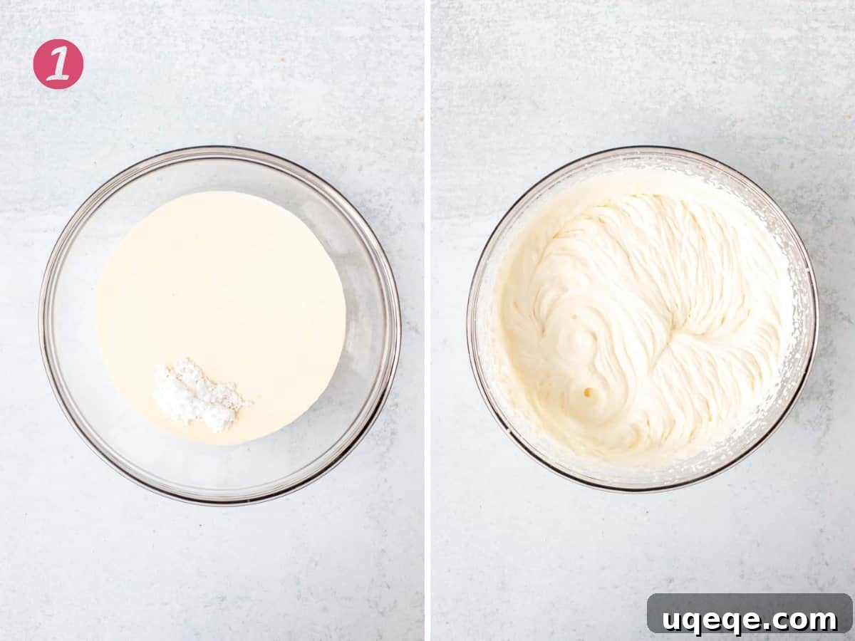 Strawberry Dream Cheesecake 5 Bowl of whipping cream and bowl of whipped cream