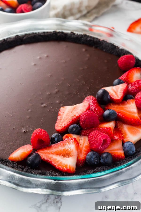 Easy chocolate pie that's super fudgy and rich, perfect as a dinner party dessert.