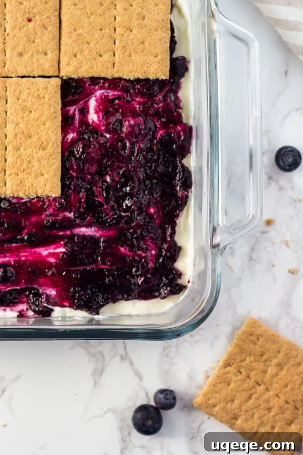 Blueberry Cheesecake Icebox Cake. An easy, no bake summer dessert.