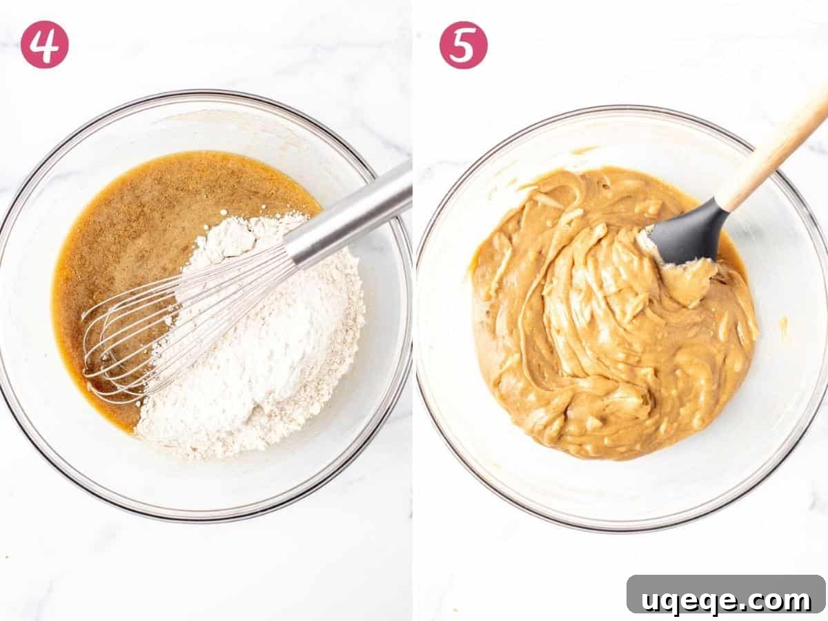 Two process shots: one showing the cupcake batter being mixed, and another showing grated apple being folded into the batter.