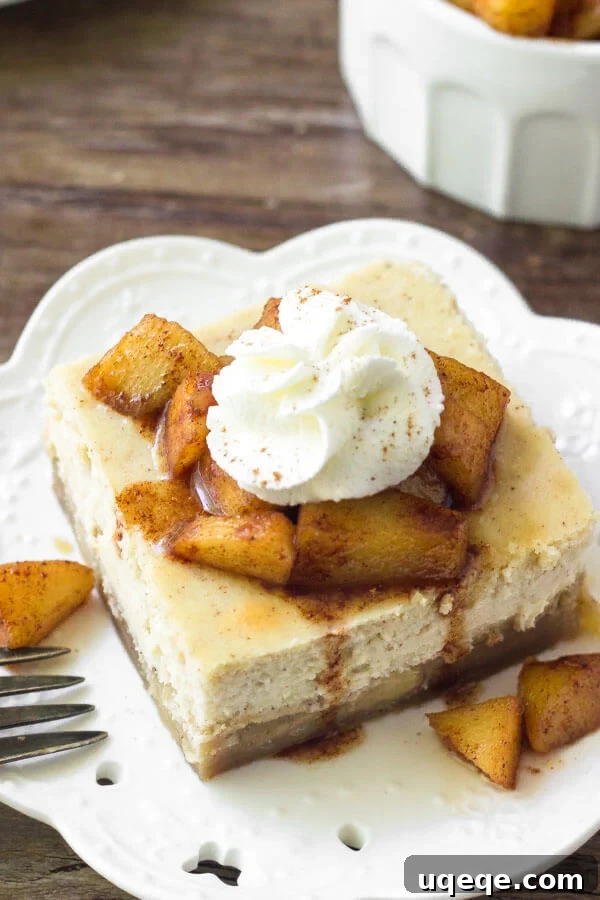 Spiced Apple Cheesecake Bars 2 These apple cheesecake bars taste like apple pie in creamy cheesecake form. The perfect way to enjoy 2 favorite desserts in one!