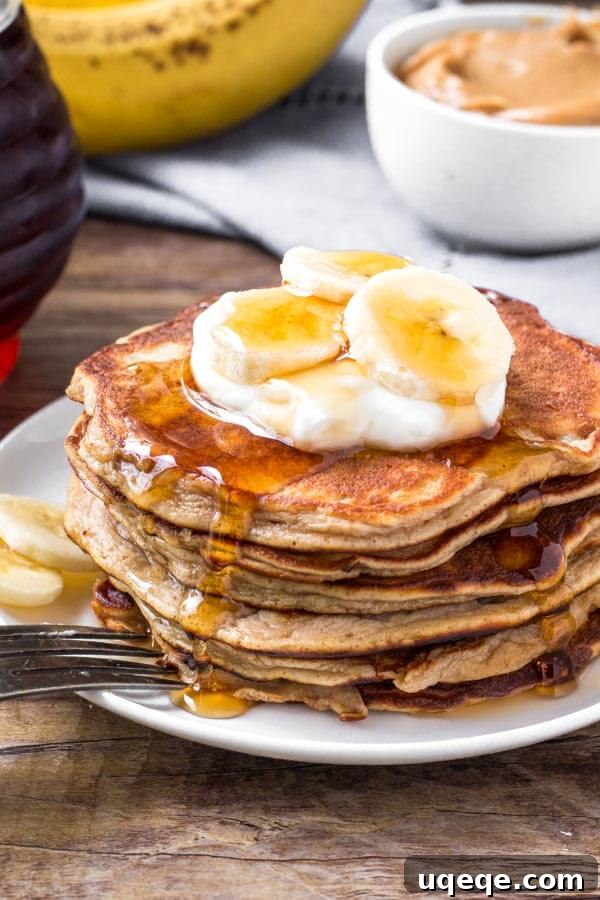 Quick Peanut Butter Banana Pancakes 2 These 10 Minute Peanut Butter Banana Pancakes are the perfect, easy pancake recipe. Only 4 ingredients and so delicious