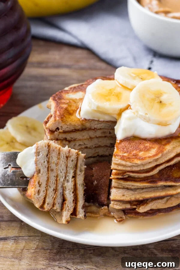 Quick Peanut Butter Banana Pancakes 6 PEanut Butter Banana Pancakes are an easy, healthy breakfast.