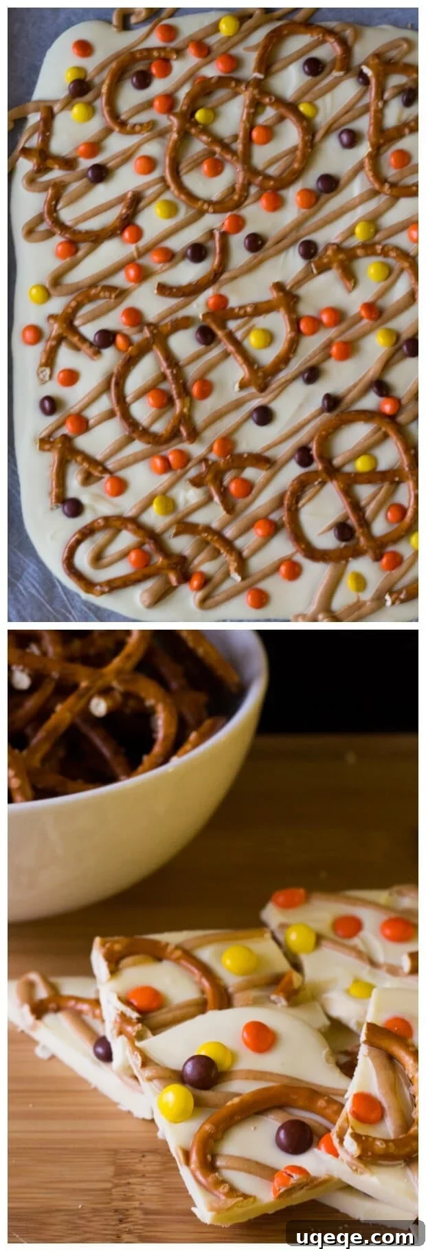 Halloween Peanut Butter Pretzel Crunch 4 Serving of Halloween Peanut Butter Pretzel Bark on a decorative plate, ready to eat.