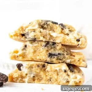 Stack of Oreo chocolate chip cookies, close-up