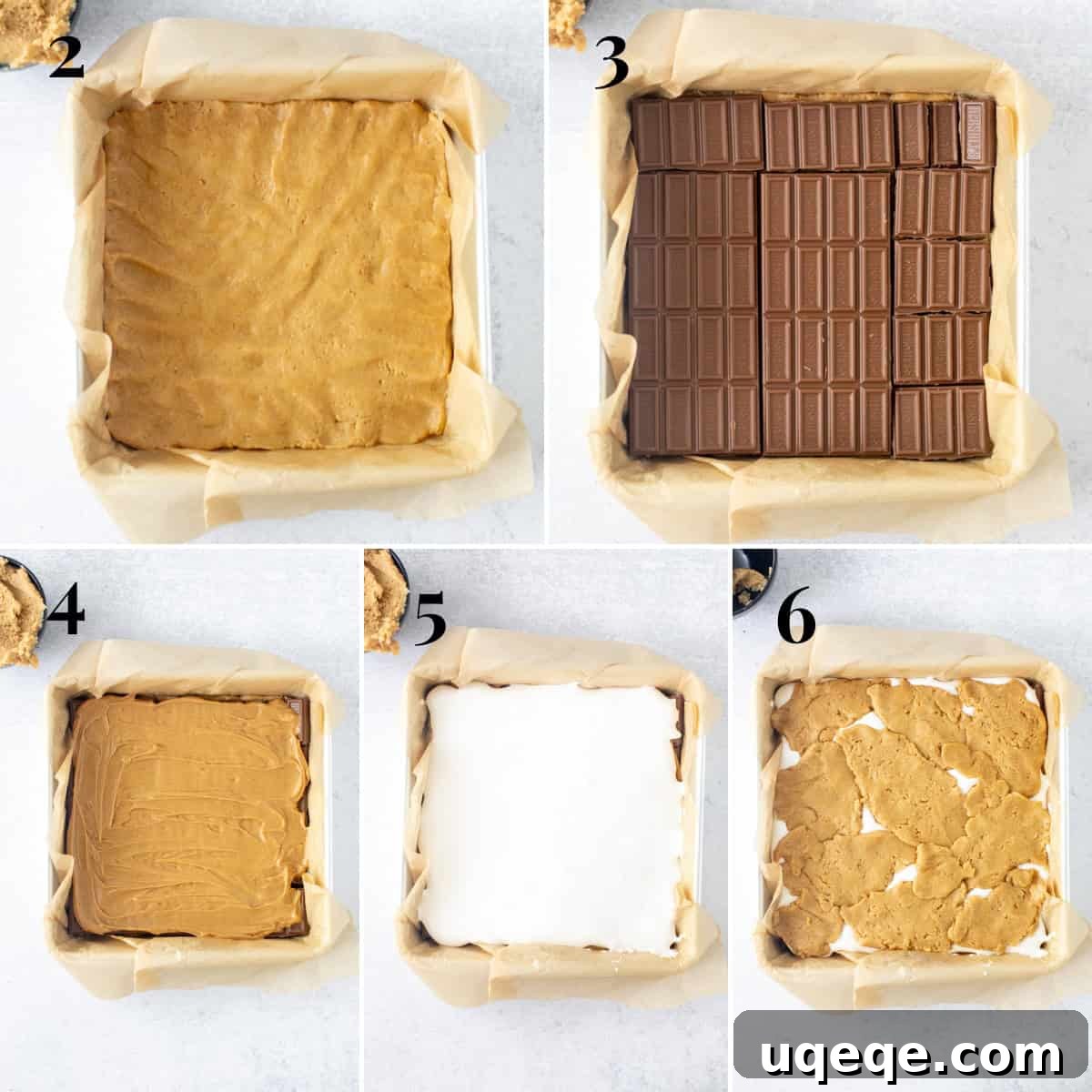 Peanut Butter S'mores Bars Recipe — Gooey Chocolate & Graham Cracker Bars 5 Step by step photos of how to assemble peanut butter s'mores bars