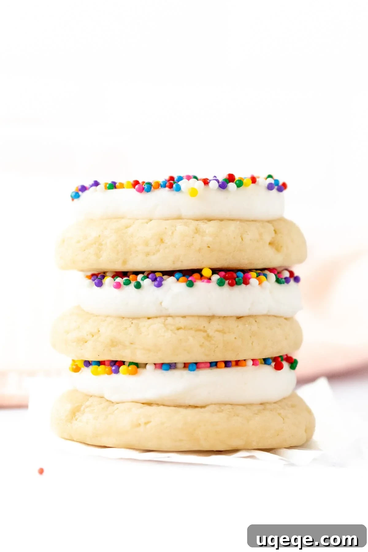 Polka Dot Cake Cookies Recipe for Parties 2 Three dot cake cookies, stacked on top of one another