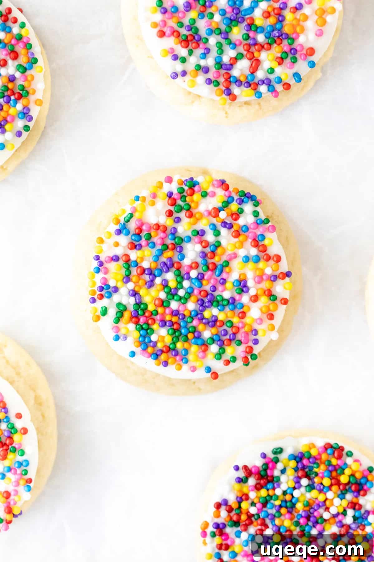Polka Dot Cake Cookies Recipe for Parties 4 Sugar cookies with vanilla frosting and nonpareil sprinkles