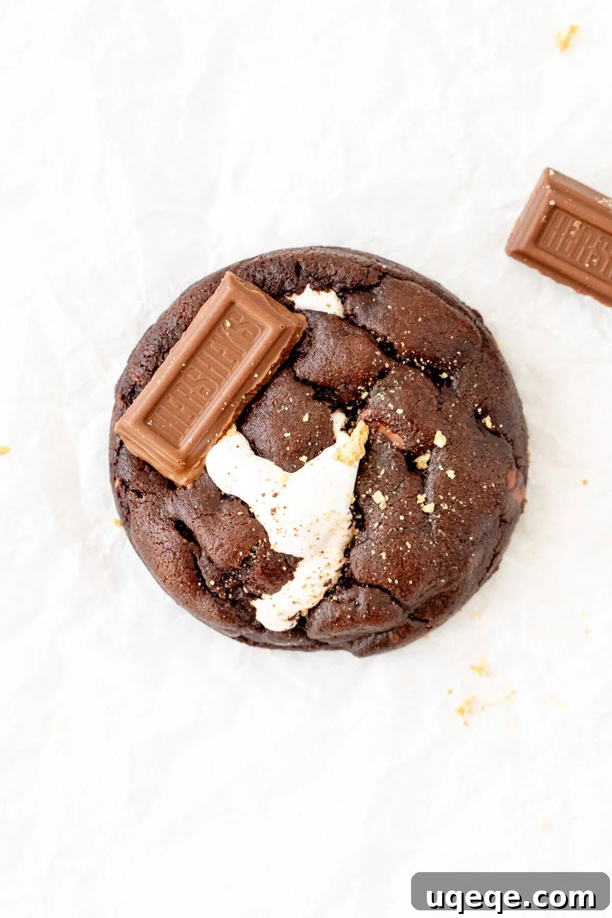 chocolate s'more cookie topped with Hershey's milk chocolate and graham crumbs
