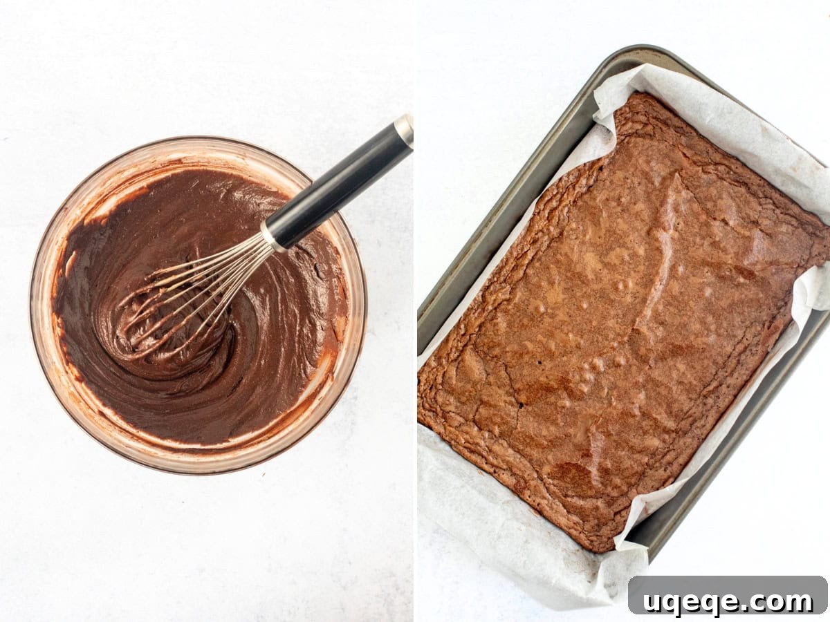 Chocolate Peanut Butter Buckeye Brownies 4 Bowl of brownie batter and pan of baked brownies