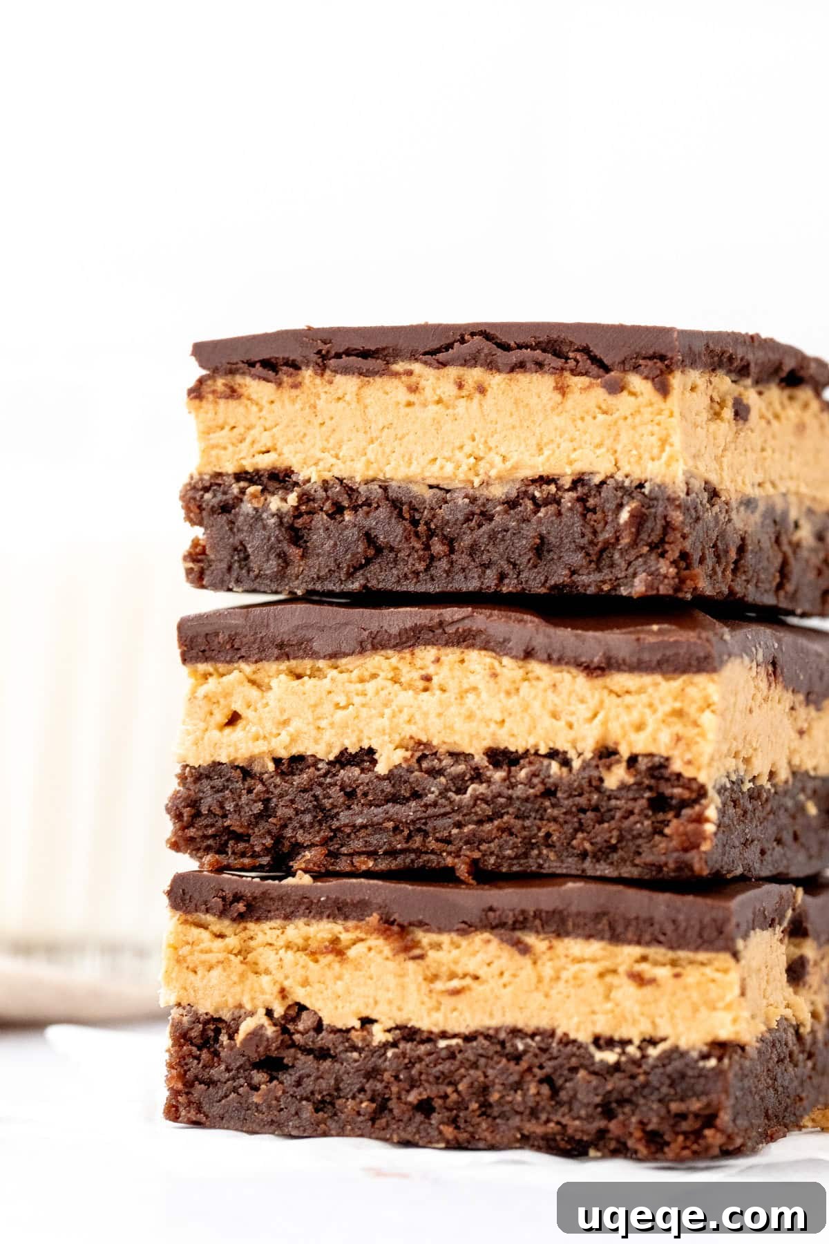 Chocolate Peanut Butter Buckeye Brownies 6 3 buckeye brownies, stacked one on top of another