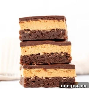 Chocolate Peanut Butter Buckeye Brownies 7 Stack of three buckeye brownies